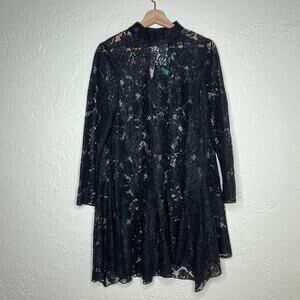 H&M Gothic Lace Swing Dress Sheer Stand Collar Dark Romantic Women Black M NWT